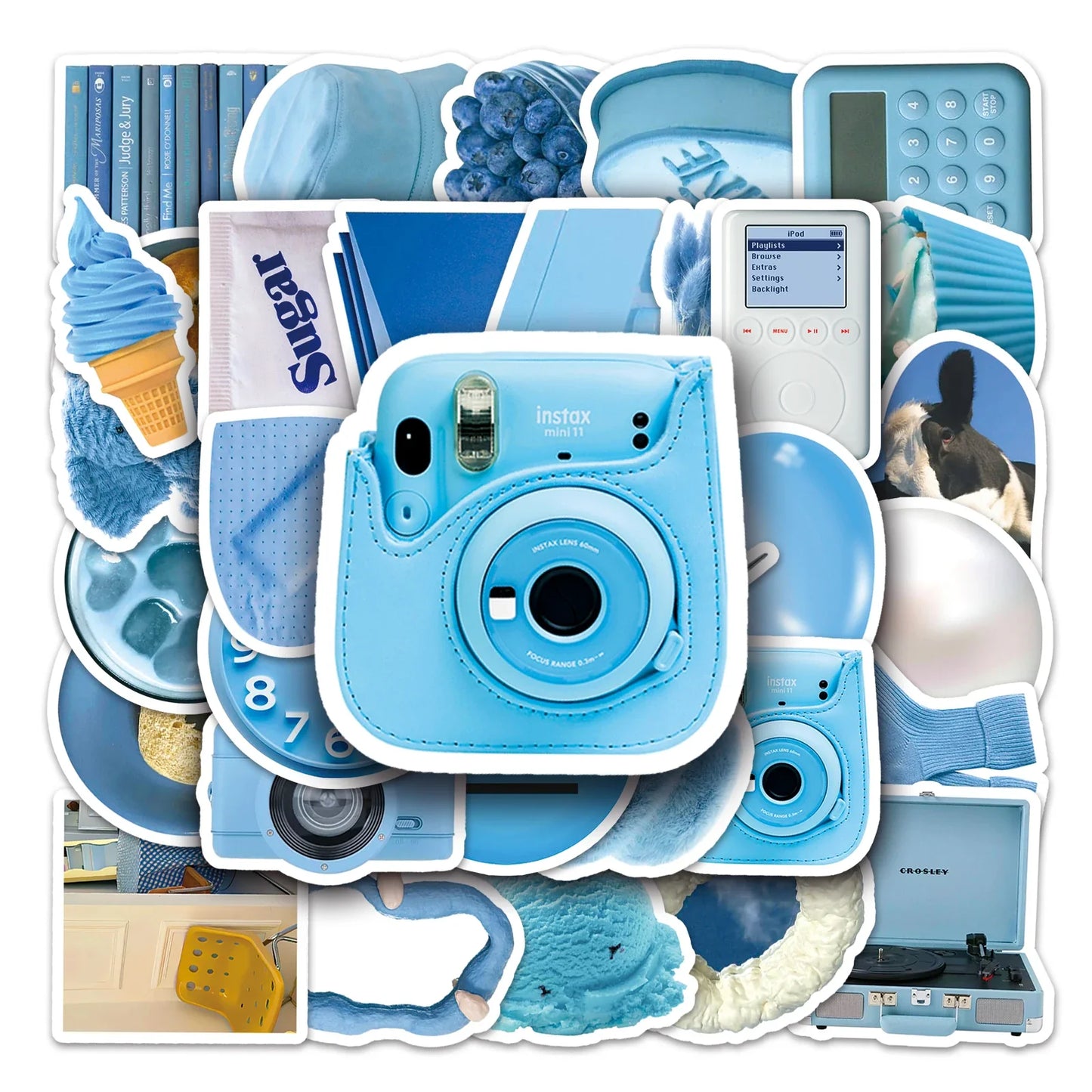 50Pcs Blue Cartoon Waterproof Vinyl Stickers for Skateboard Snowboard