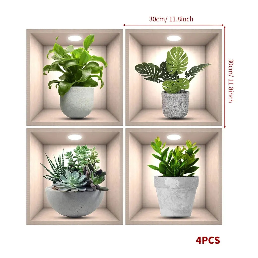 Floral Green Flower Pot Self-adhesive Wall Stickers Removable Home Decor