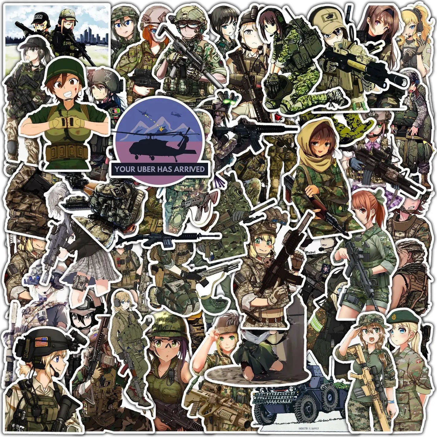10/50pcs Cool Camouflage Female Soldier Anime Stickers Camo Army Girl Decals Skateboard Laptop Motorcycle Waterproof Sticker Toy