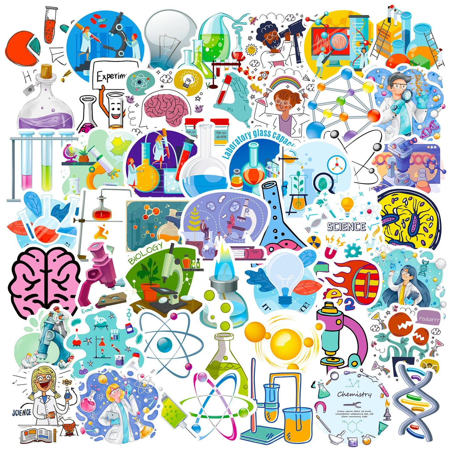 Cartoon Laboratory Stickers for DIY Scrapbook, Water Bottle, Phone, Laptop, Guitar Decal (10/25/50pcs)