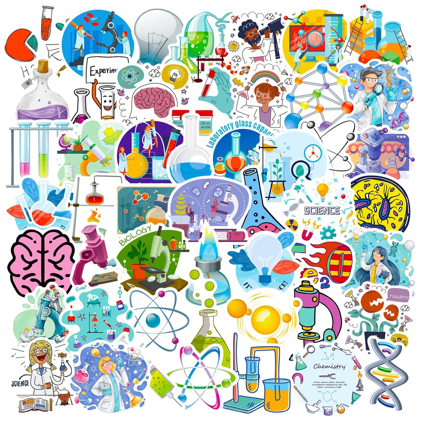 Cartoon Laboratory Stickers for DIY Scrapbook, Water Bottle, Phone, Laptop, Guitar Decal (10/25/50pcs)