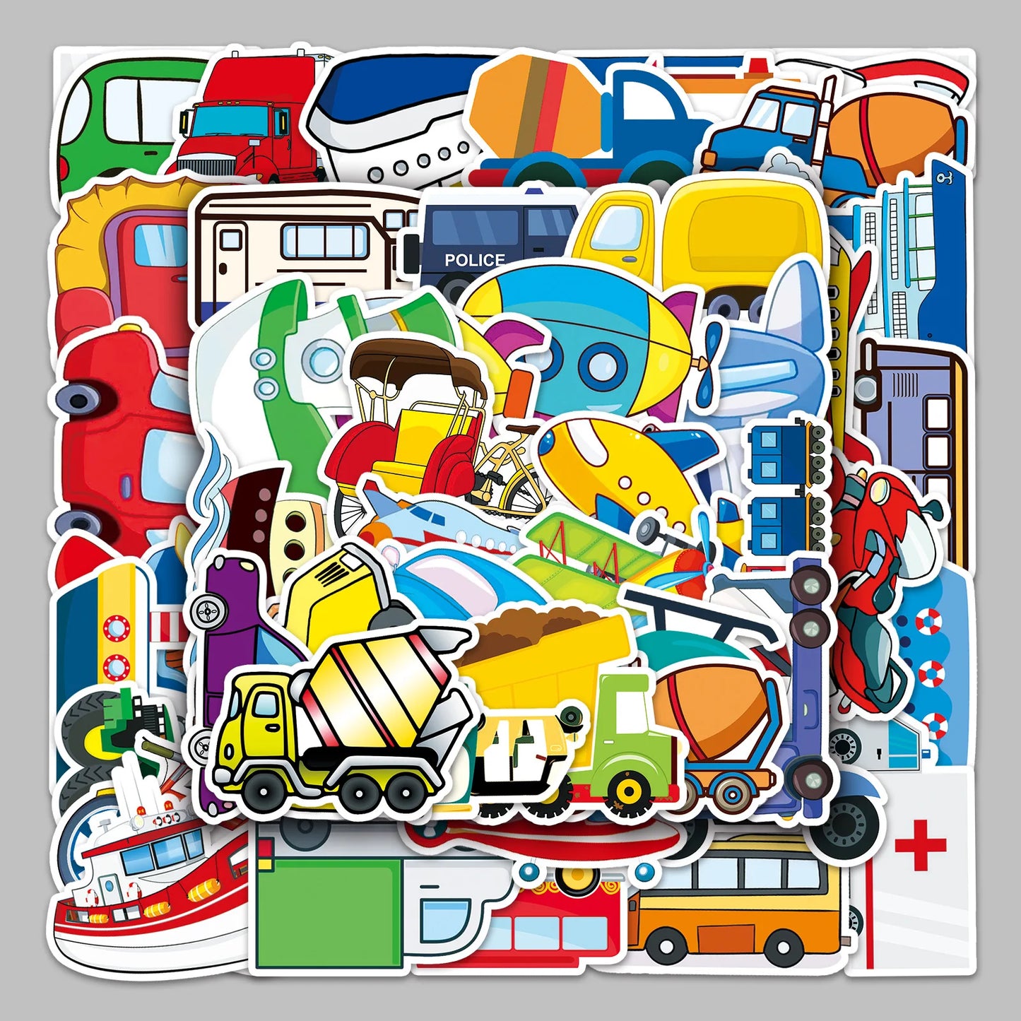 50pcs Cartoon Vehicle Graffiti Stickers for Helmet, Wall, DIY Decoration