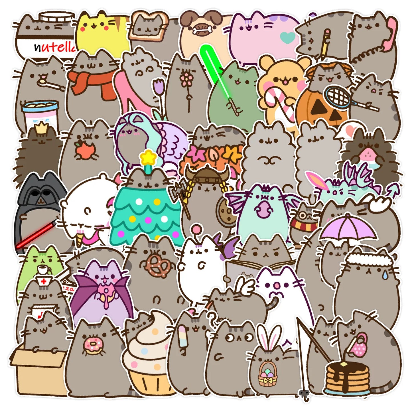 50PCS Kawaii Cat Stickers Pack for Scrapbook, Notebook, Phone, Diary, Graffiti