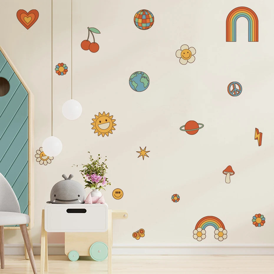 Boho Sunflower Wall Decals for Living Room, Bedroom, Nursery Decor