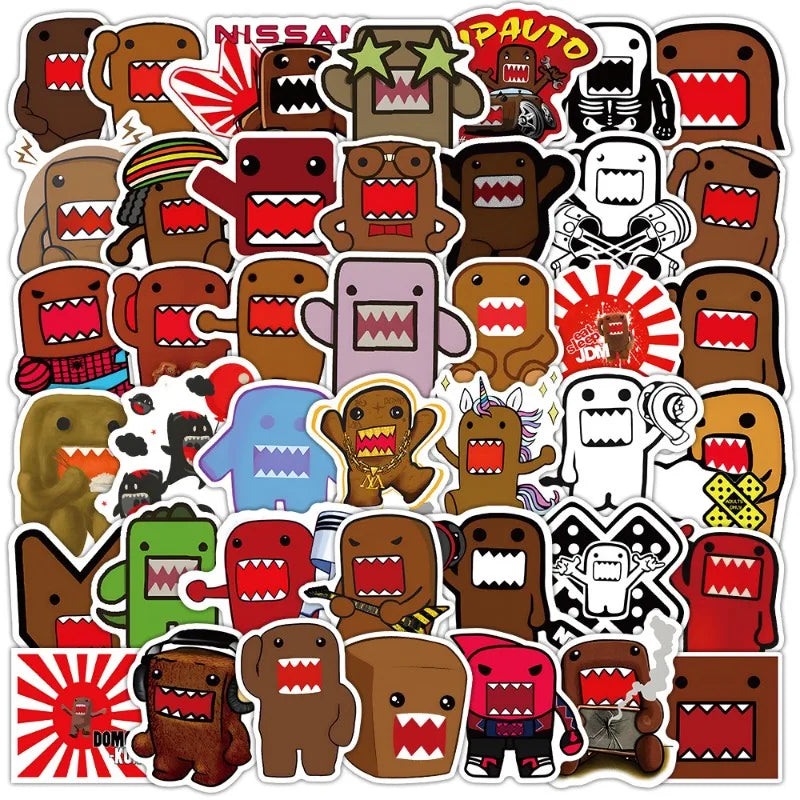 50pcs Domo-kun Cartoon Stickers for Luggage, Water Bottles, Phones, Laptops, Cars, Scooters, Refrigerators