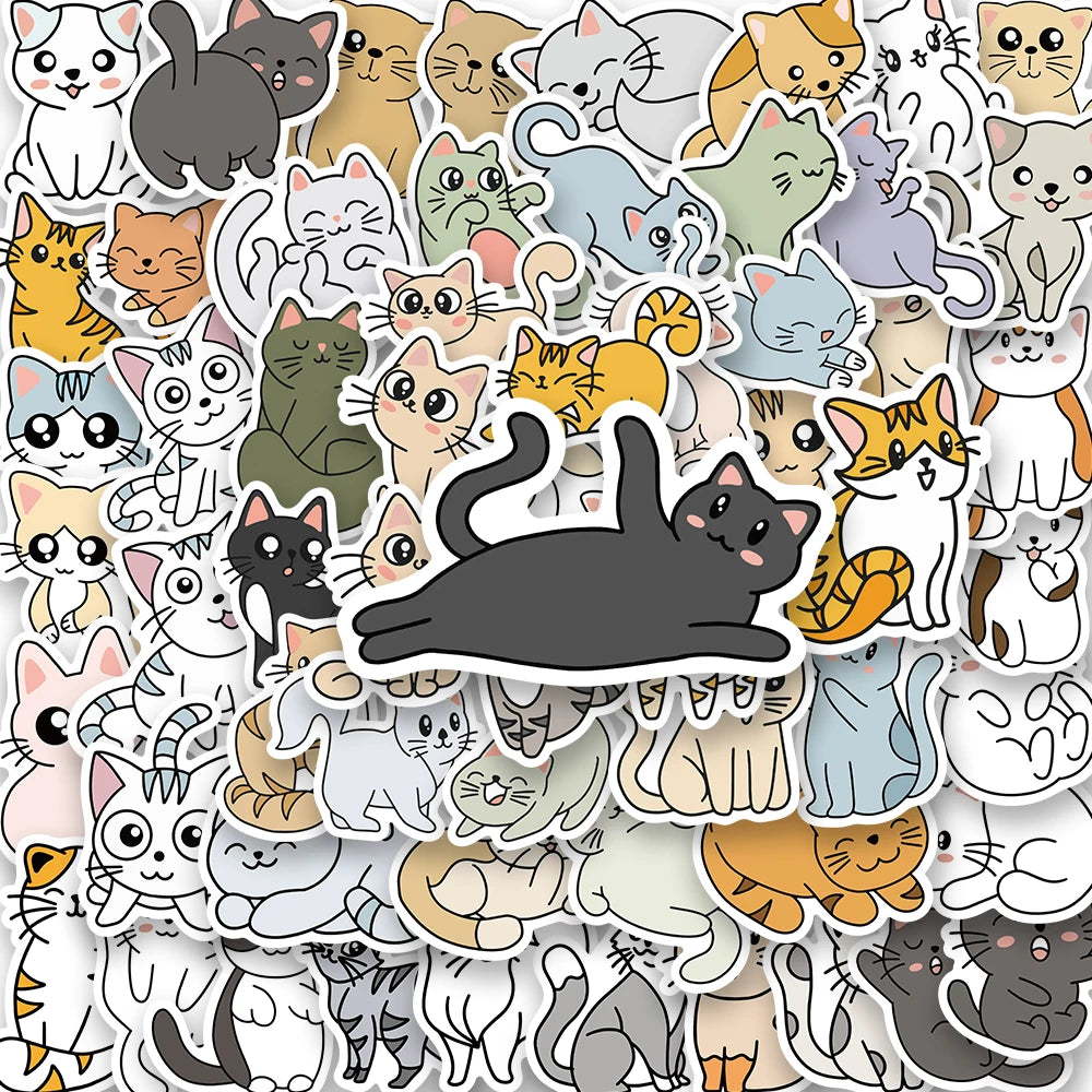 60PCS Cute Cat Stickers for Bike, Skateboard, Car, Helmet, Notebook, Computer, Kids Toy