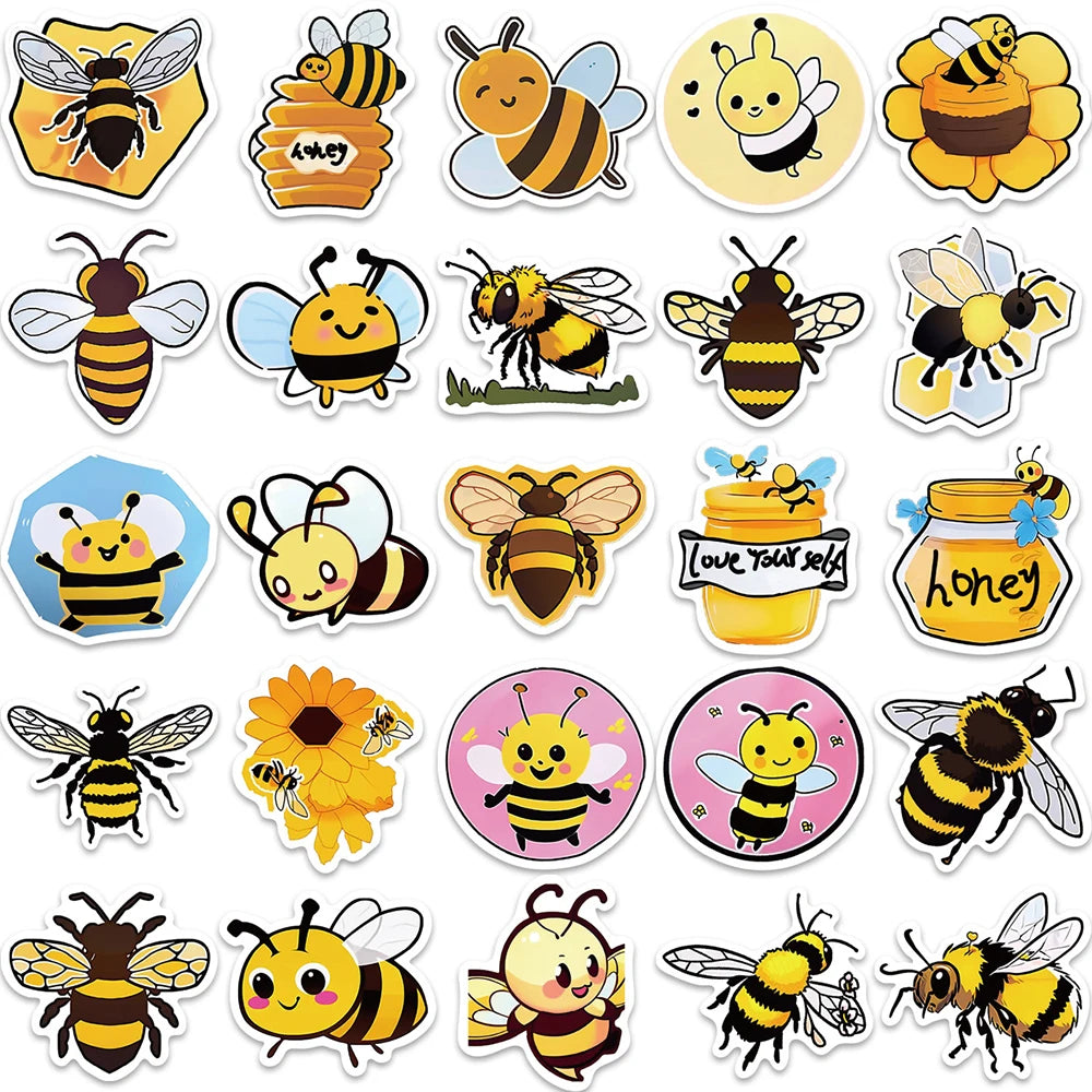 10/30/50PCS Kawaii Bee Cartoon Stickers Cute Decals Toys Decoration DIY Skateboard Phone Notebook fridge Cute Sticker For Kids
