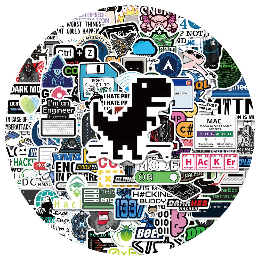 50/100pcs Network Hacker Programming Stickers Funny Cartoon IT Engineer Computer Sticker Luggage Laptop Guitar Phone Decals
