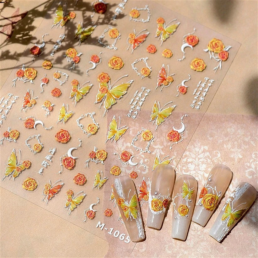 5D Rose Butterfly Nail Stickers - Self Adhesive Decals