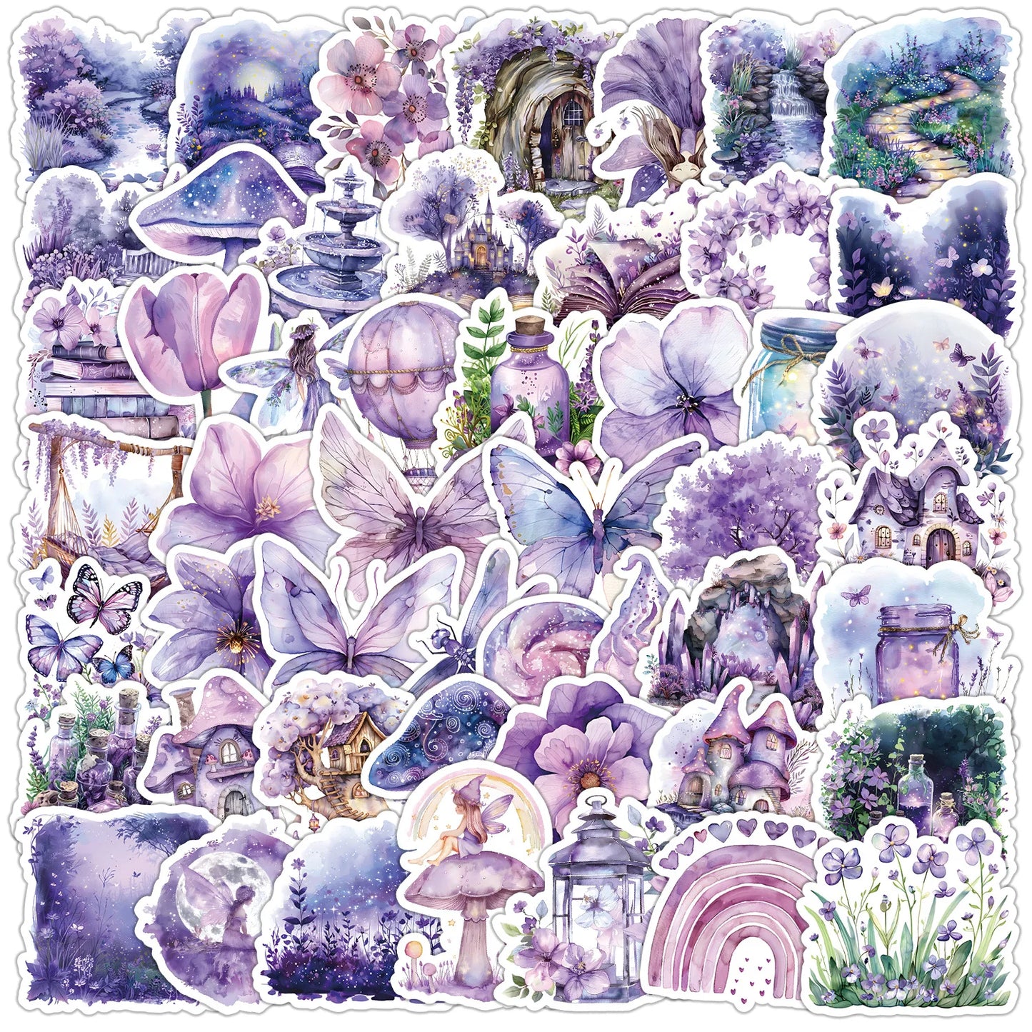 50pcs Cute Fairy Garden Cartoon Stickers for Helmet, Wall, DIY Decoration