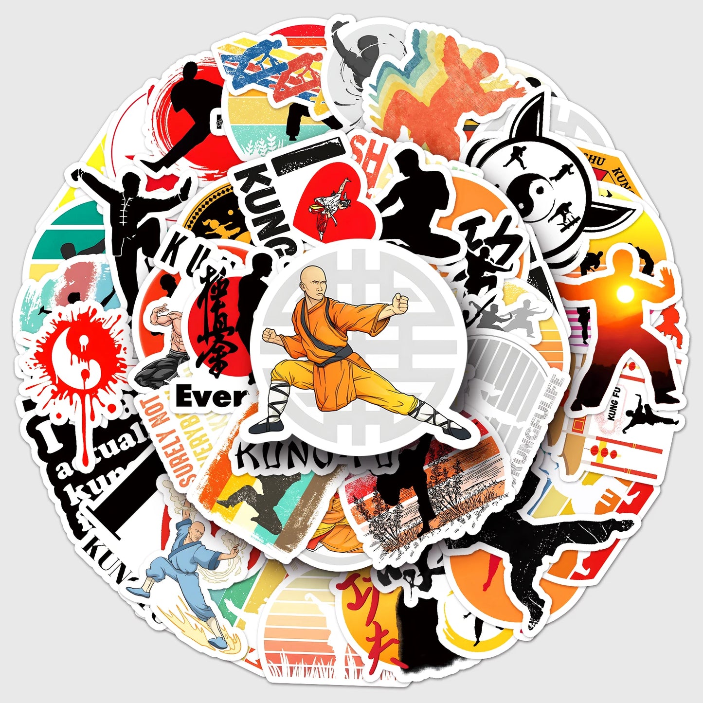 50Pcs Kung Fu Cartoon Waterproof Skateboard Stickers