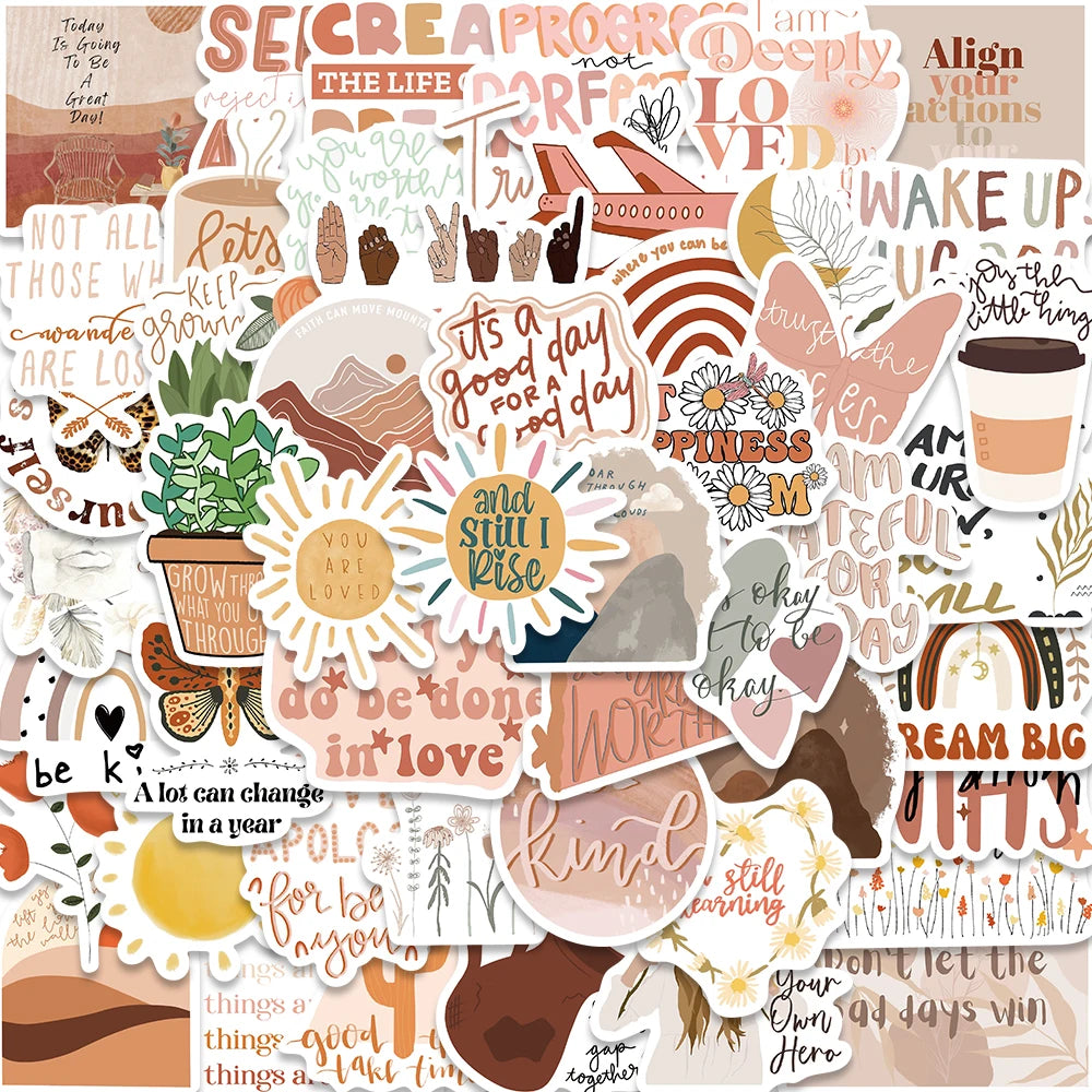 50PCS Boho Art Stickers Aesthetic Decals for Laptop, Car, Guitar, Luggage, Suitcase, Kids