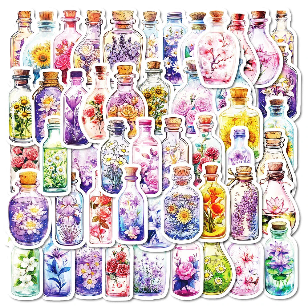 Cartoon Flower Bottle Stickers for Laptop, Phone, Suitcase, Kids Toys - 10/30/50pcs