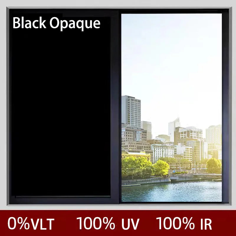 Window Privacy Film Opaque Black Glass Window Film Stickers UV Blocking Self-Adhesive Blackout 100% Privacy for Home Office