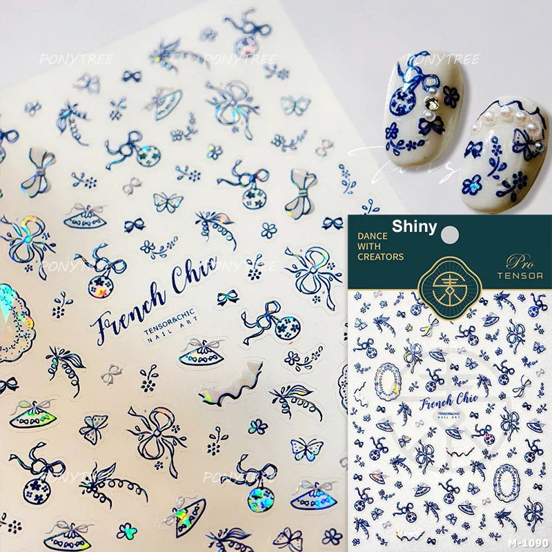 Blue Butterfly Lace Nail Art Stickers Decals