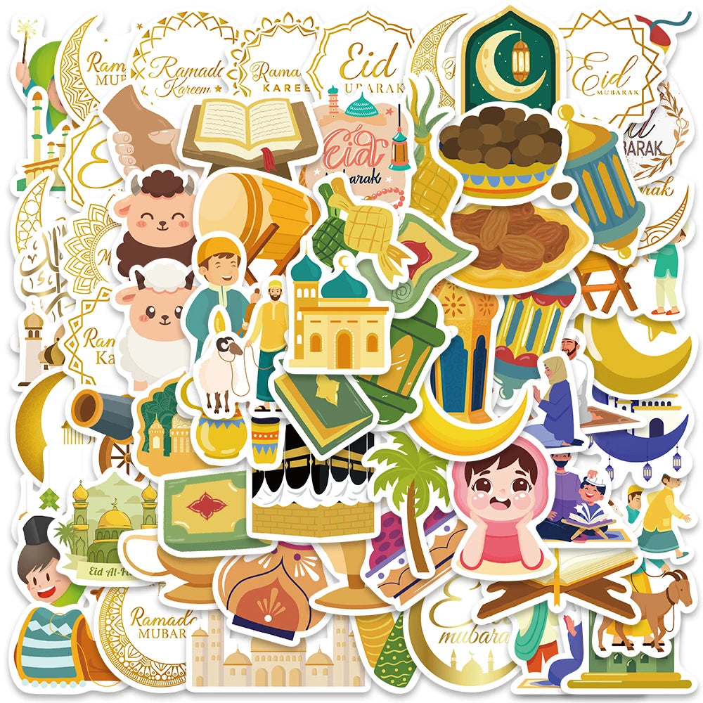 70PCS Eid Mubarak Waterproof Stickers Islamic Party Decor Gift Labels