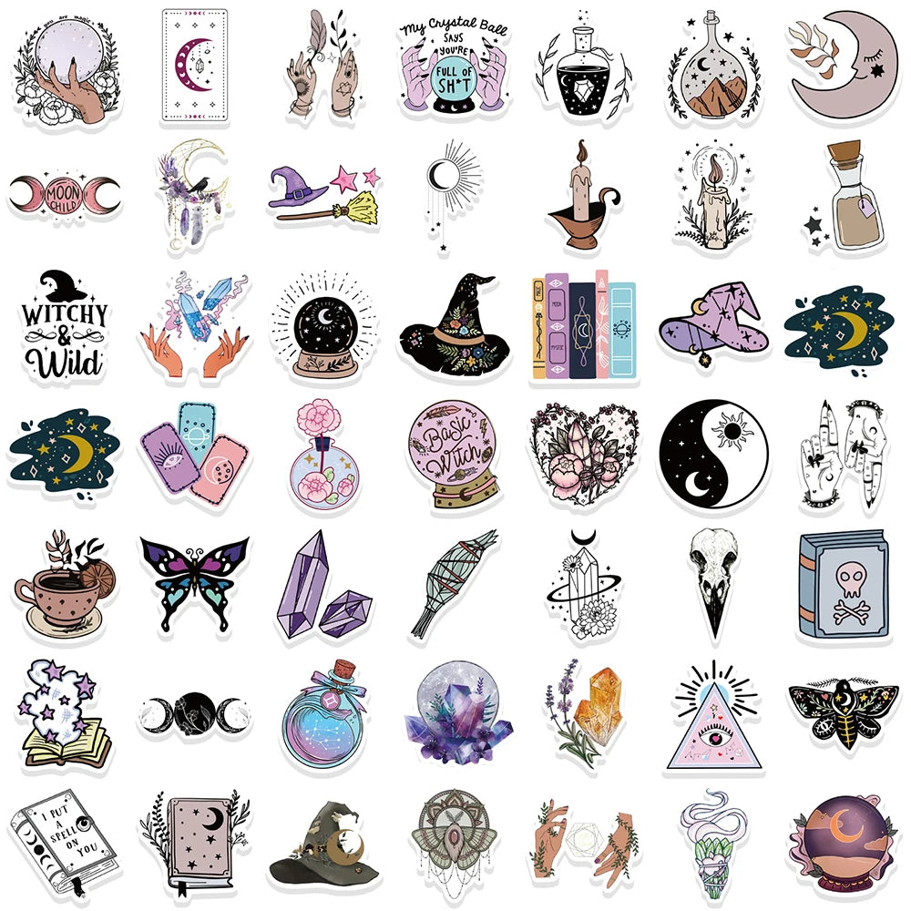 10/30/50/100pcs Boho Witchy Apothecary Stickers Witch Tarot Goth Decals Laptop Luggage Phone Waterproof Toy Sticker for Kid Girl
