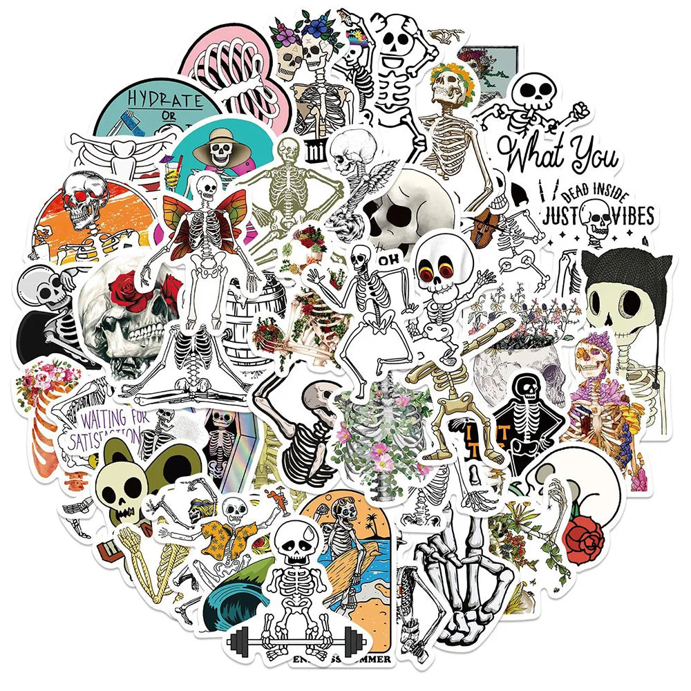 Creative Skull Flower Cartoon Stickers - Waterproof Decals for Luggage, Fridge, Laptop (10/30/50PCS)