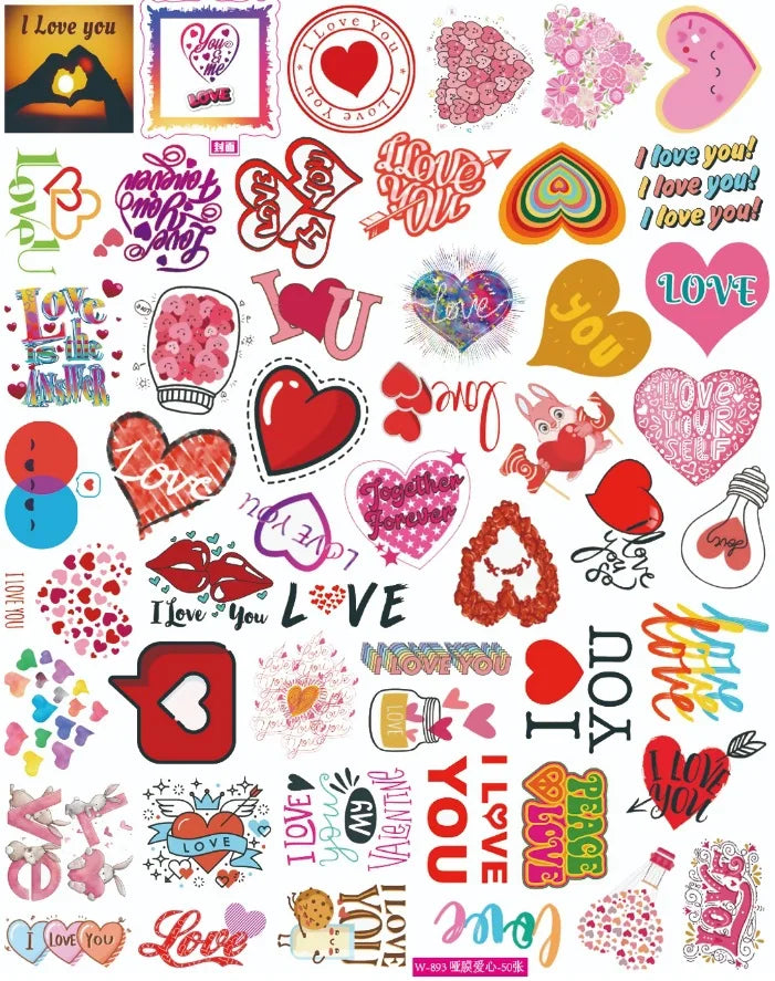 50pcs Valentine's Day Love Cartoon Stickers Waterproof Decorative for Luggage Phone Car Kids