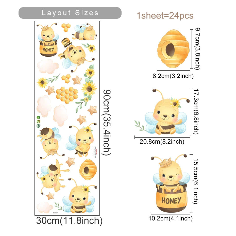 Cute Bee Wall Stickers for Kids Nursery Room Decor