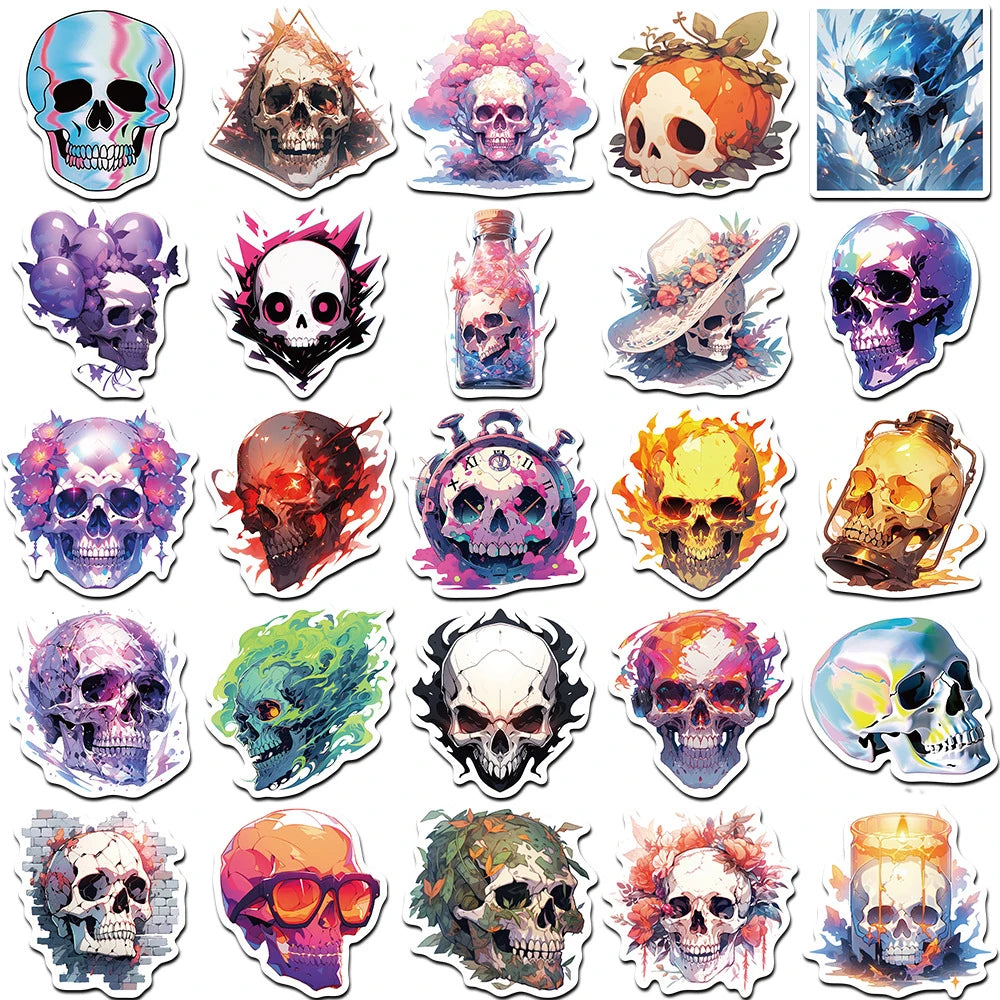 10/30/50pcs Cool Cartoon Skull Waterproof Stickers Skateboard Car Phone Laptop Luggage Motorcycle Bike Decoration Sticker Decals