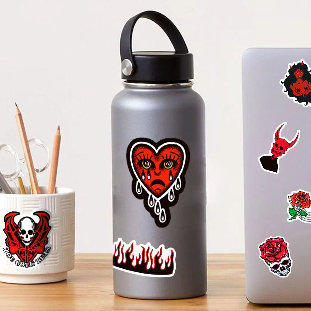 10/30/50PCS Cool Black Red Gothic Skull Horror Stickers Graffiti Toys DIY Fridge Laptop Phone Notebook Luggage Car Sticker Gift