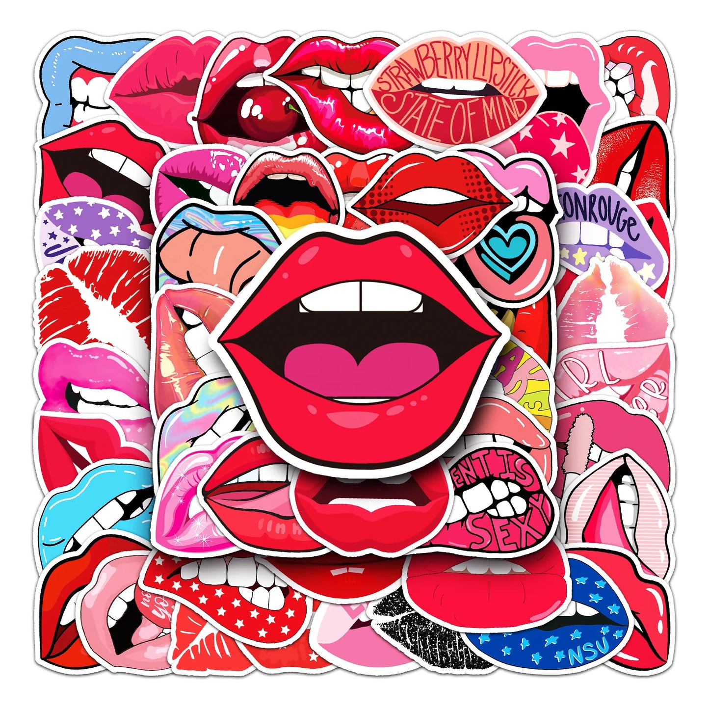 50Pcs Cute Cartoon Lip Series Waterproof Vinyl Stickers for Skateboard Snowboard