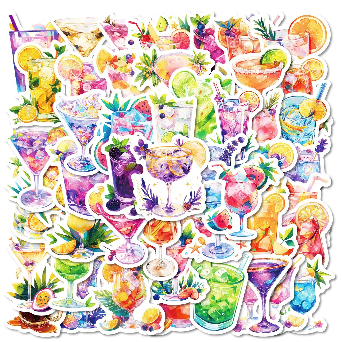 50pcs Cartoon Cocktail Stickers for Helmet, Wall, DIY Decoration