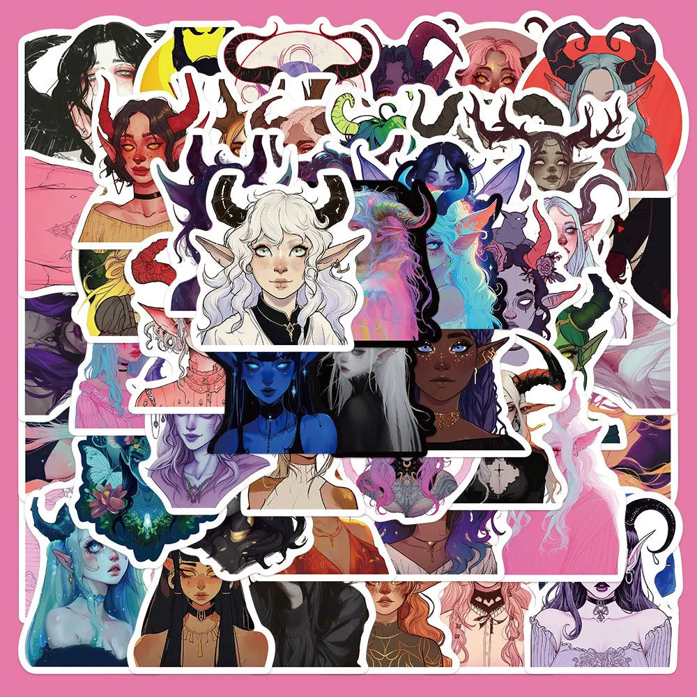 50Pcs Gothic Witch Graffiti Stickers for Helmet, Wall, DIY Decor