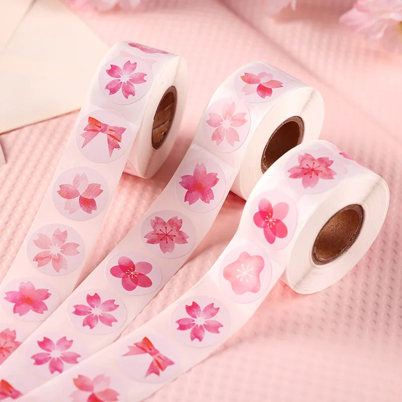 Cherry Blossom Stickers 1-Inch, 100-500 Pcs, Scrapbooking & Party Decorations, Sakura Gift Labels