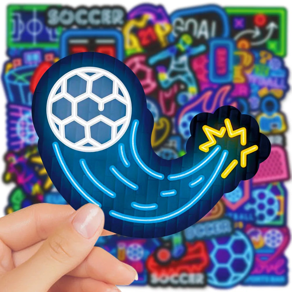 Neon Football Stickers 10/30/50pcs Soccer Cartoon Decals for Phone Laptop Luggage Skateboard Bike
