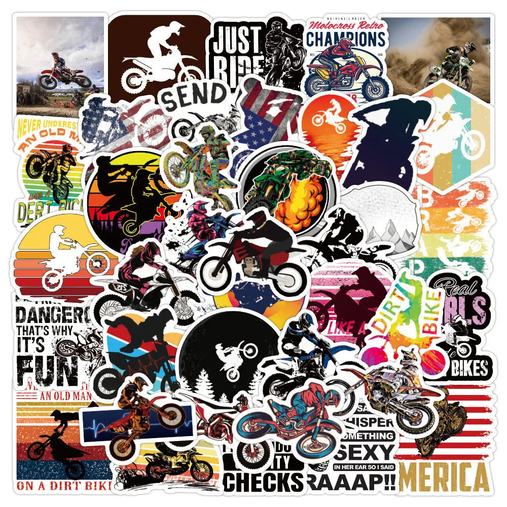 Cool Dirt Bike Motorcycle Stickers - Waterproof Graffiti Decals for Skateboard, Laptop, Phone, Car, Bike, Guitar, Luggage (10/30/50pcs)