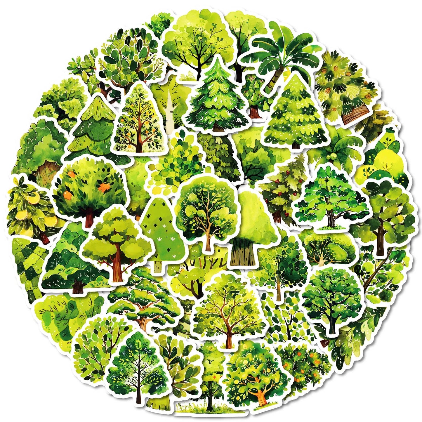 10/50pcs Outdoor Green Forest Trees Stickers DIY Luggage Notebook Motorcycle Laptop Decals Stationery Kids Toy Gift Sticker