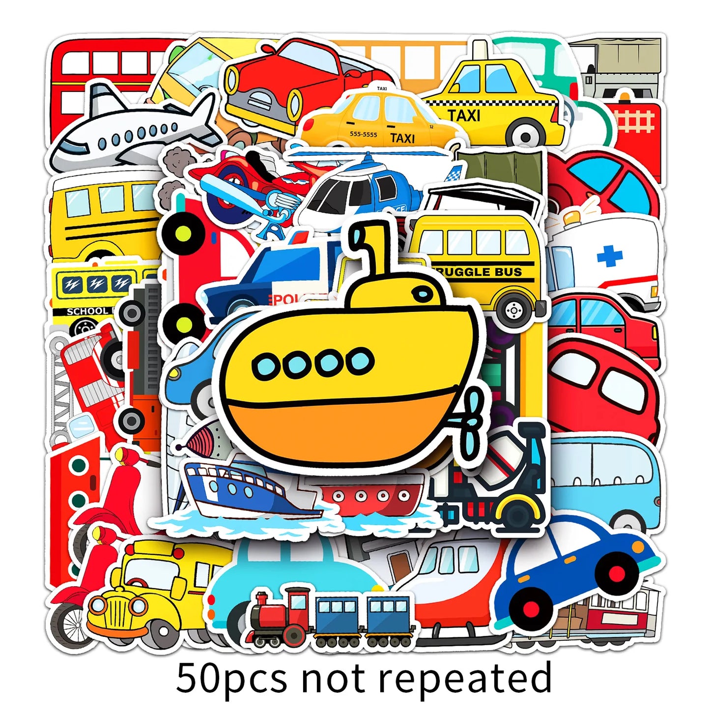 Cartoon Transport Stickers: Cars, Airplanes for Scrapbooking, Laptop, Phone, Suitcase, Helmet