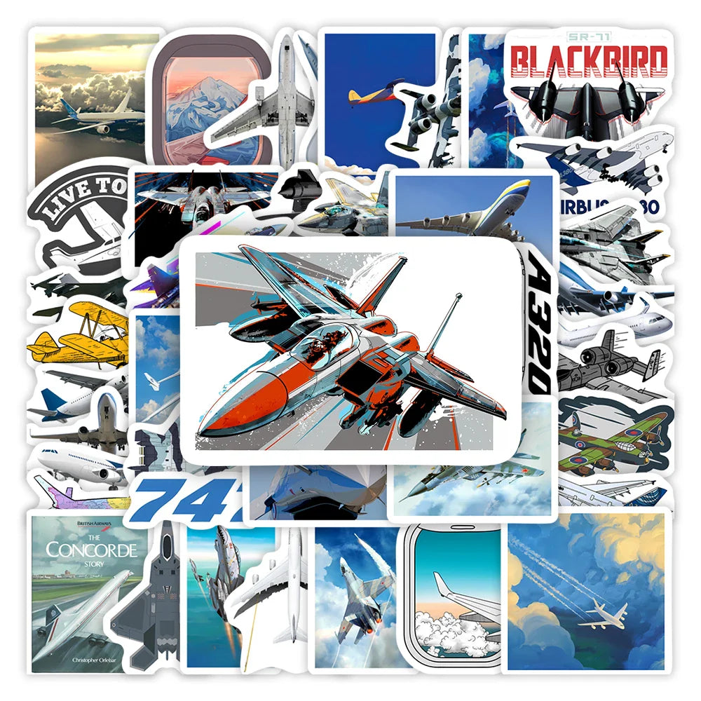 Airplane Fighter Aircraft Stickers Airliner DIY Kids Gift Toy Decal for Laptop Scrapbook Phone Bottles Luggage Bags Waterproof