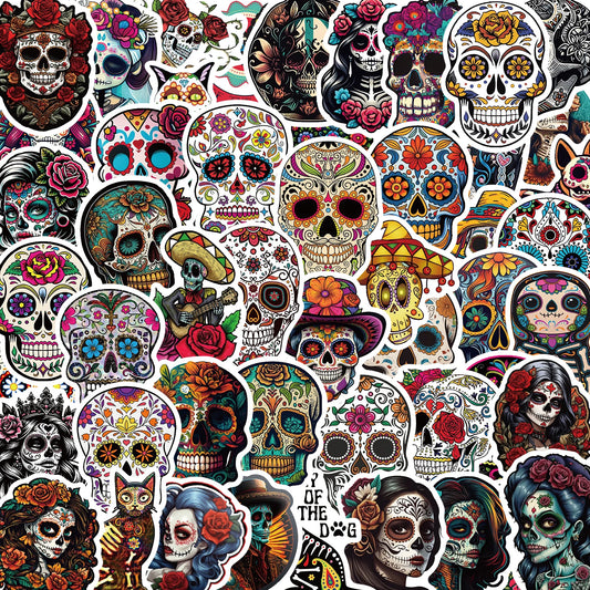 50PCS Day of the Dead Halloween Graffiti Sticker Skateboard Suitcase Guitar Kettle Deco Laptop Waterproof Phone Case