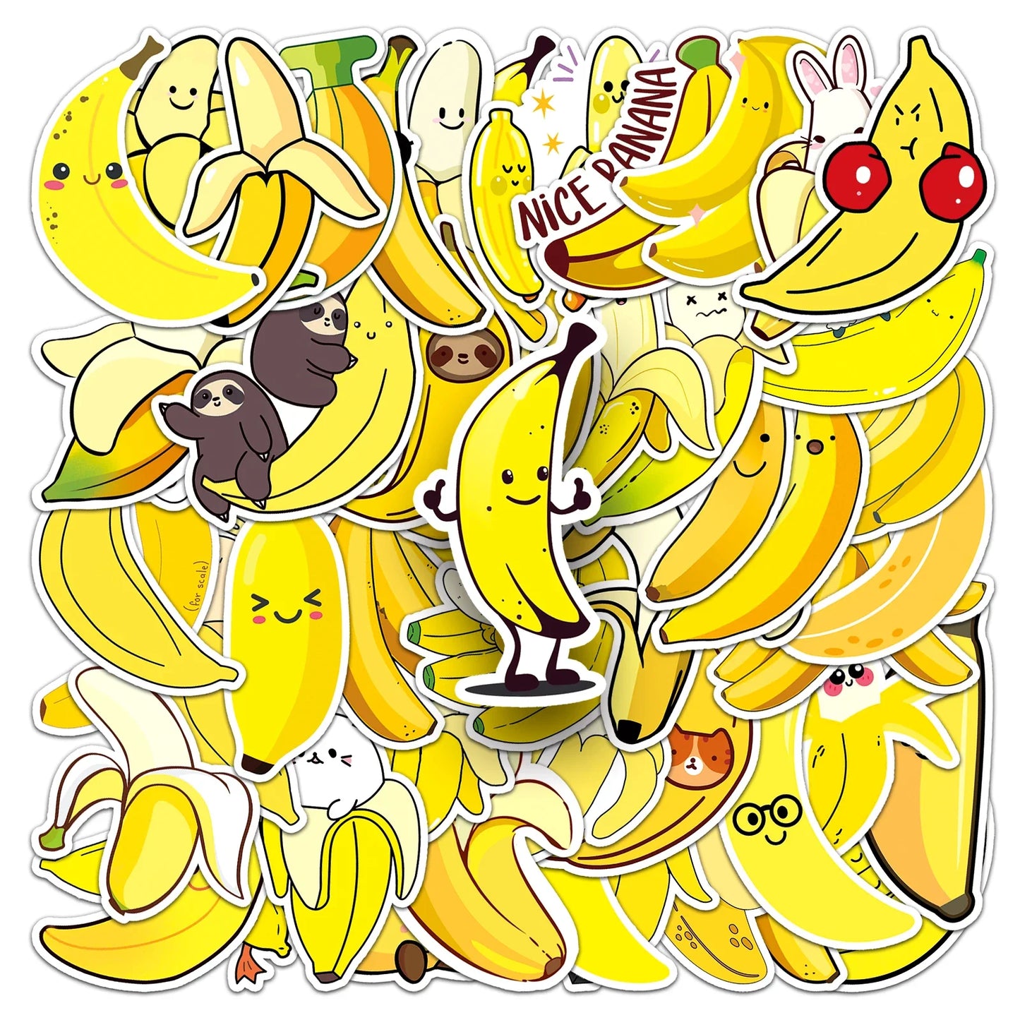 50Pcs Banana Cartoon Waterproof Vinyl Stickers for Skateboard Snowboard