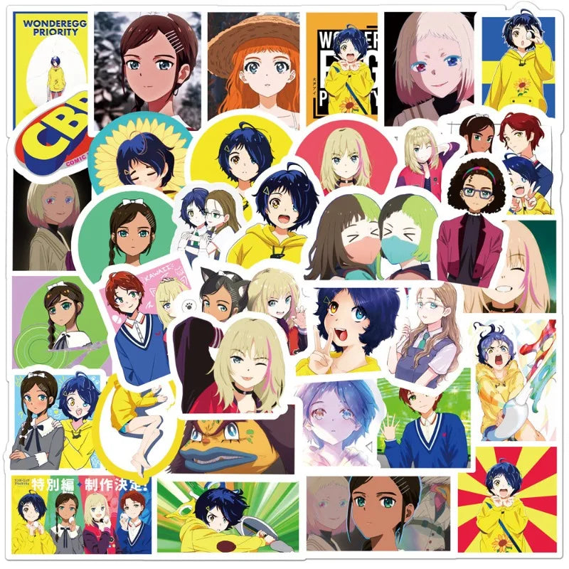 50pcs WONDER EGG PRIORITY Anime Stickers for Laptop, Phone, Water Bottle, Scooter, Suitcase, Fridge
