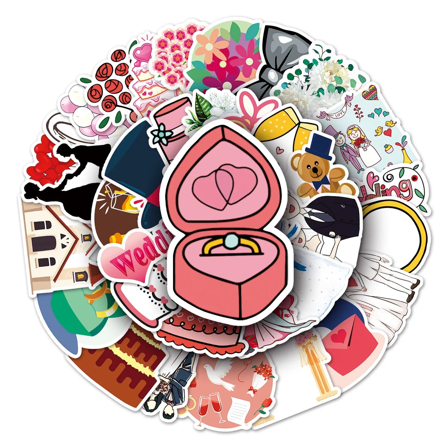 50Pcs Wedding Celebration Cartoon Waterproof Vinyl Stickers