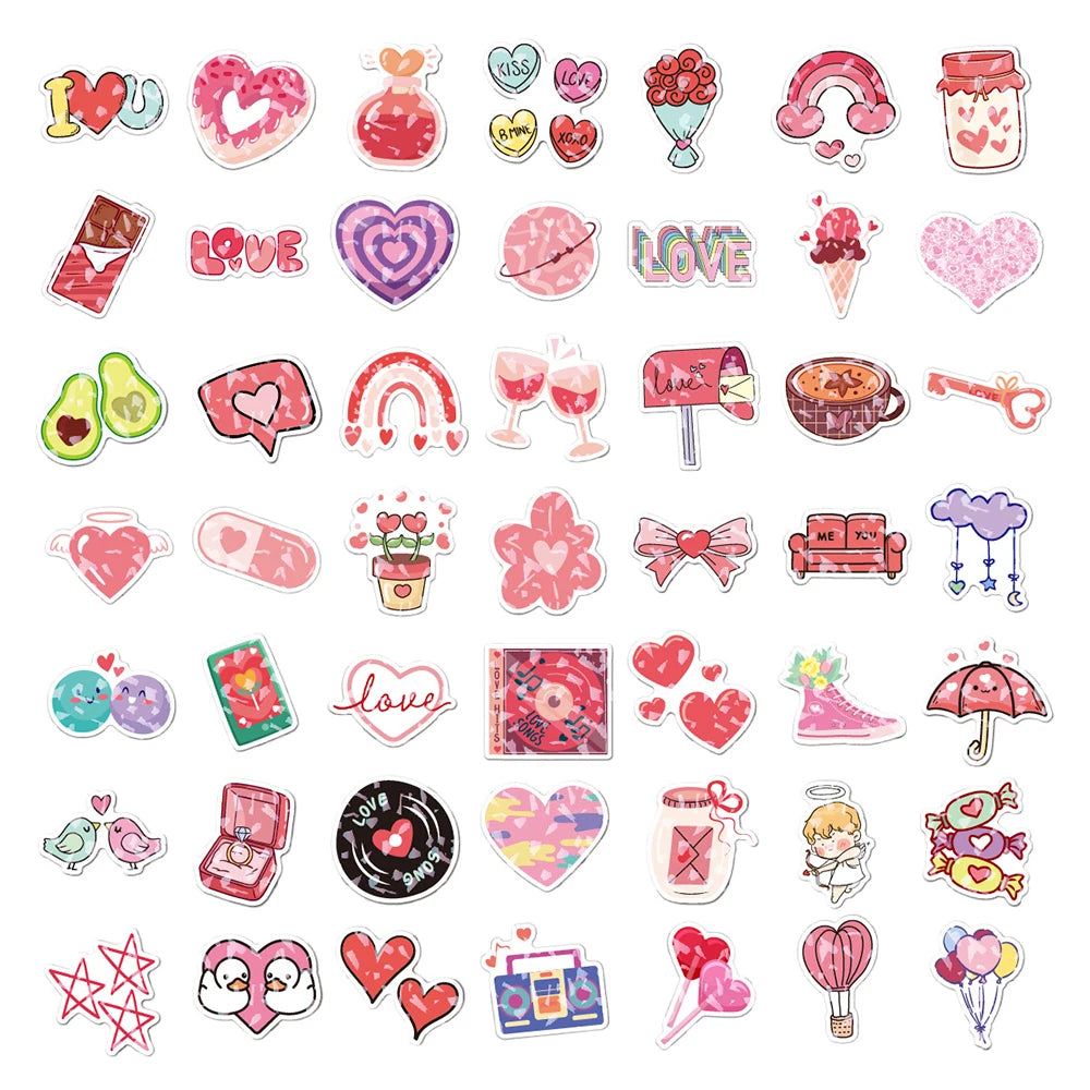 10/30/50/100PCS Valentine's Day Romantic Cartoon Stickers Holographic Laser Decals Graffiti Toy DIY Notebook Phone Gift For Love