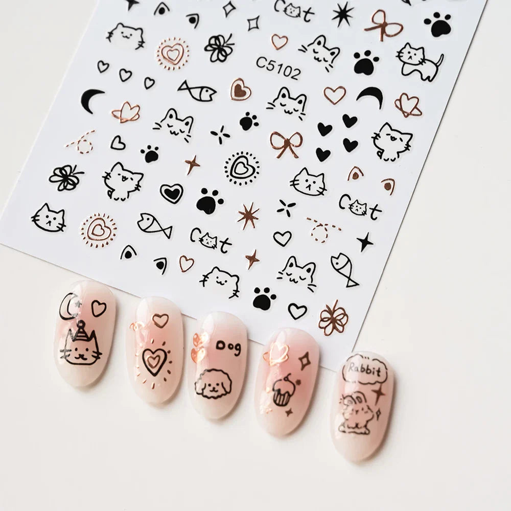 3D Black Cat Nail Stickers Y2K Korean Japanese Art #NKS-327
