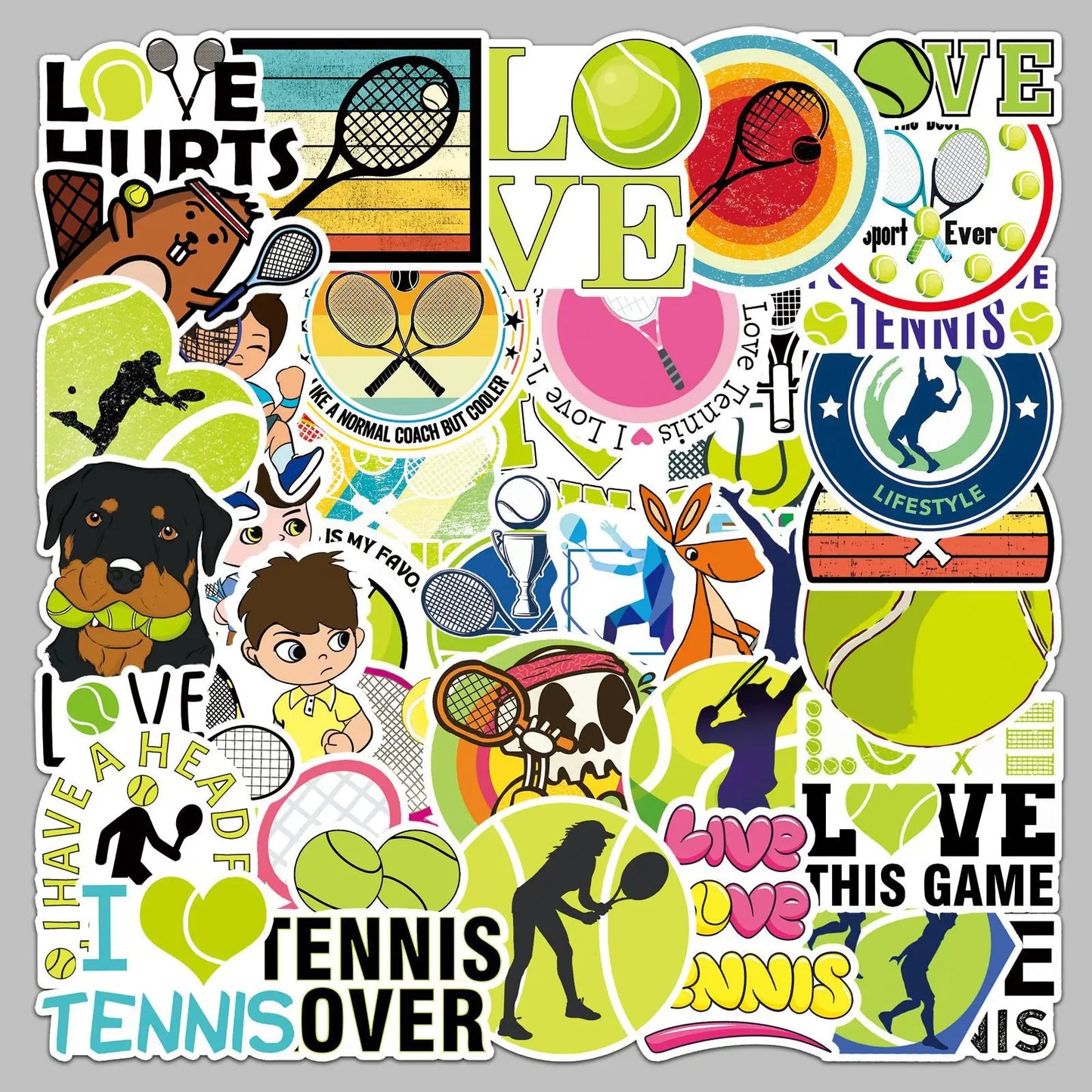 50pcs Cartoon Tennis Graffiti Stickers for Helmet, Wall, DIY Decoration