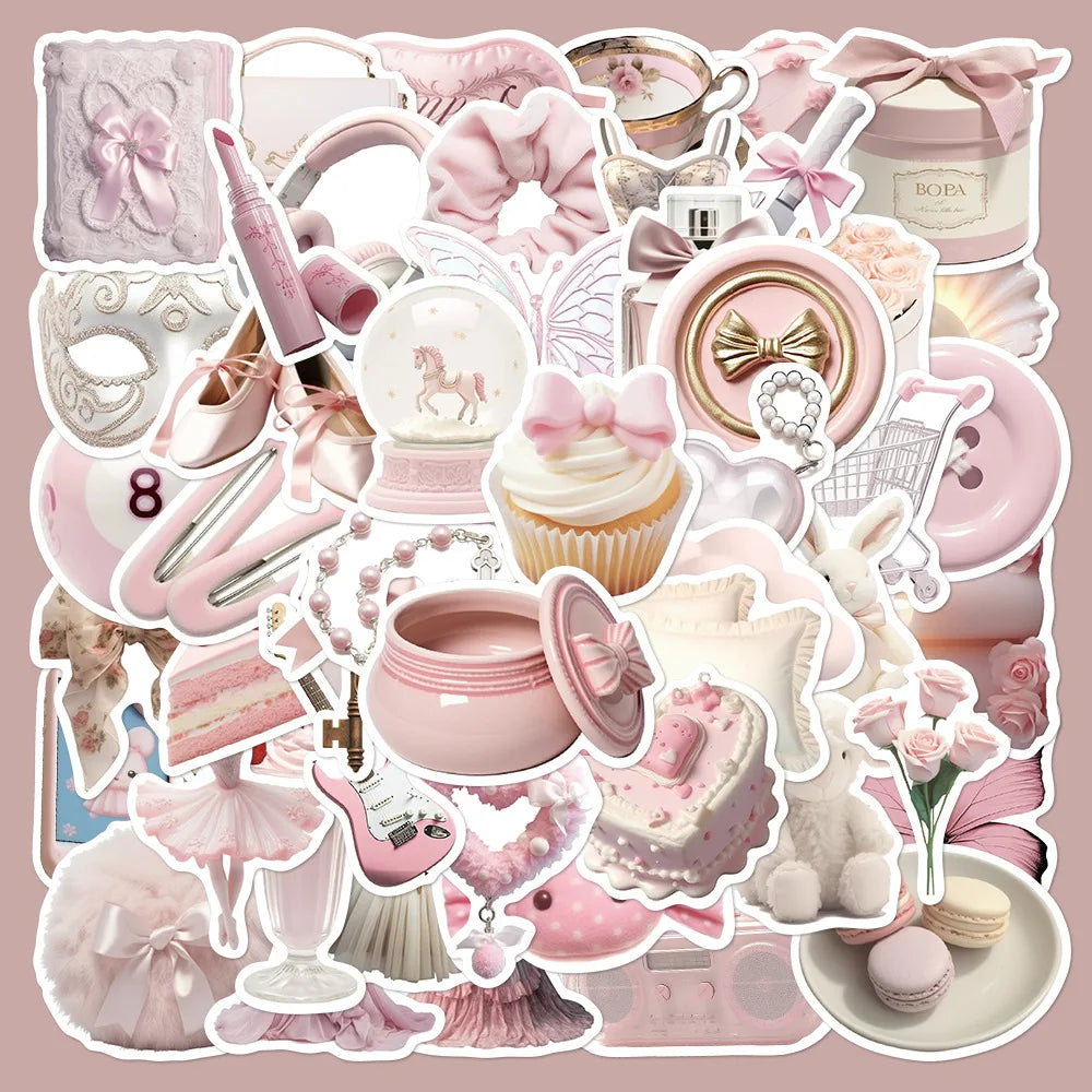 10/30/50PCS Ins Style Ballet Pink Girls Stickers Decoration DIY Scrapbook Phone Fridge Suitcase Skateboard Car Wall Decals Toys