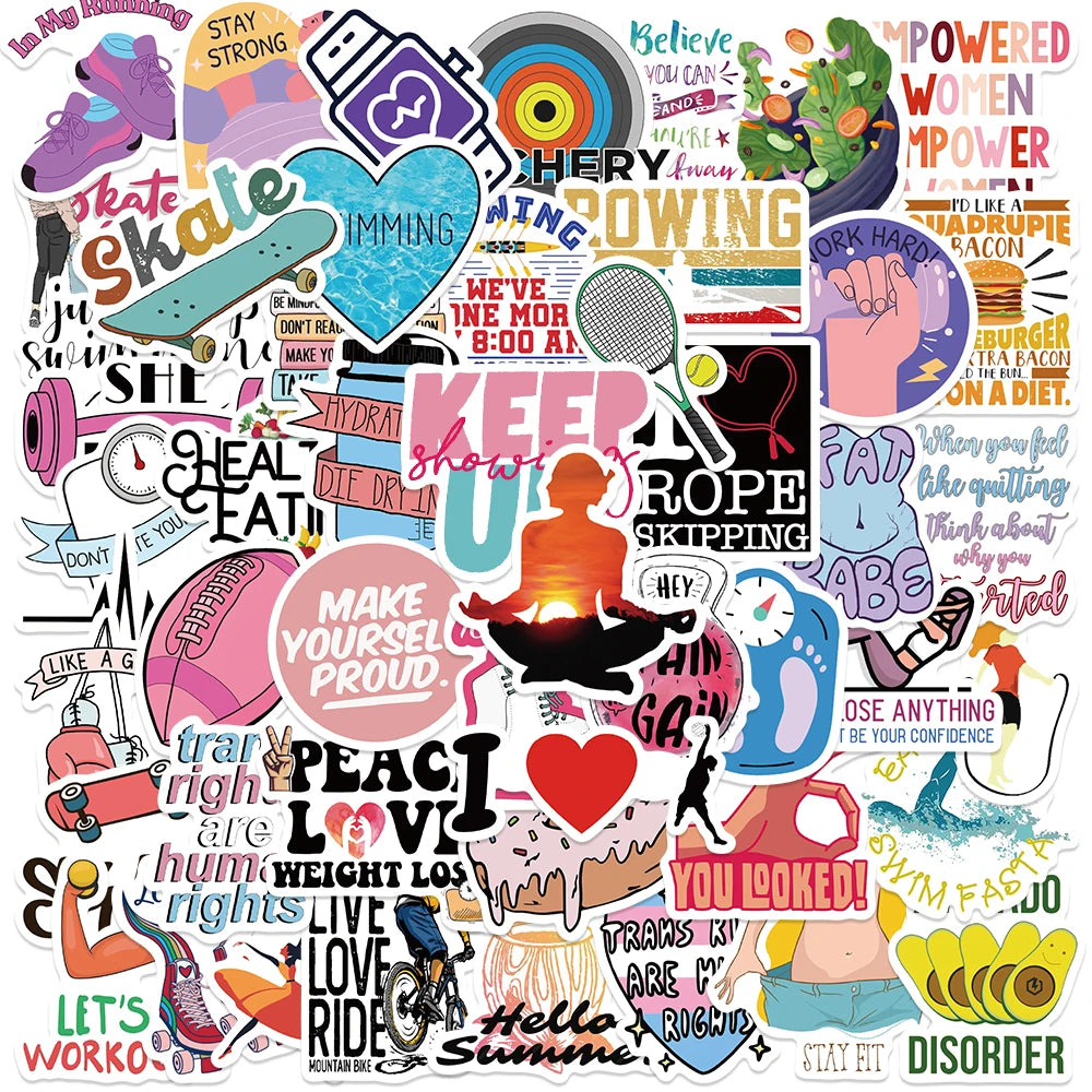 50PCS Fitness Weight Loss Positive Stickers for Kids DIY Skateboard Notebook Phone Luggage Fridge Car