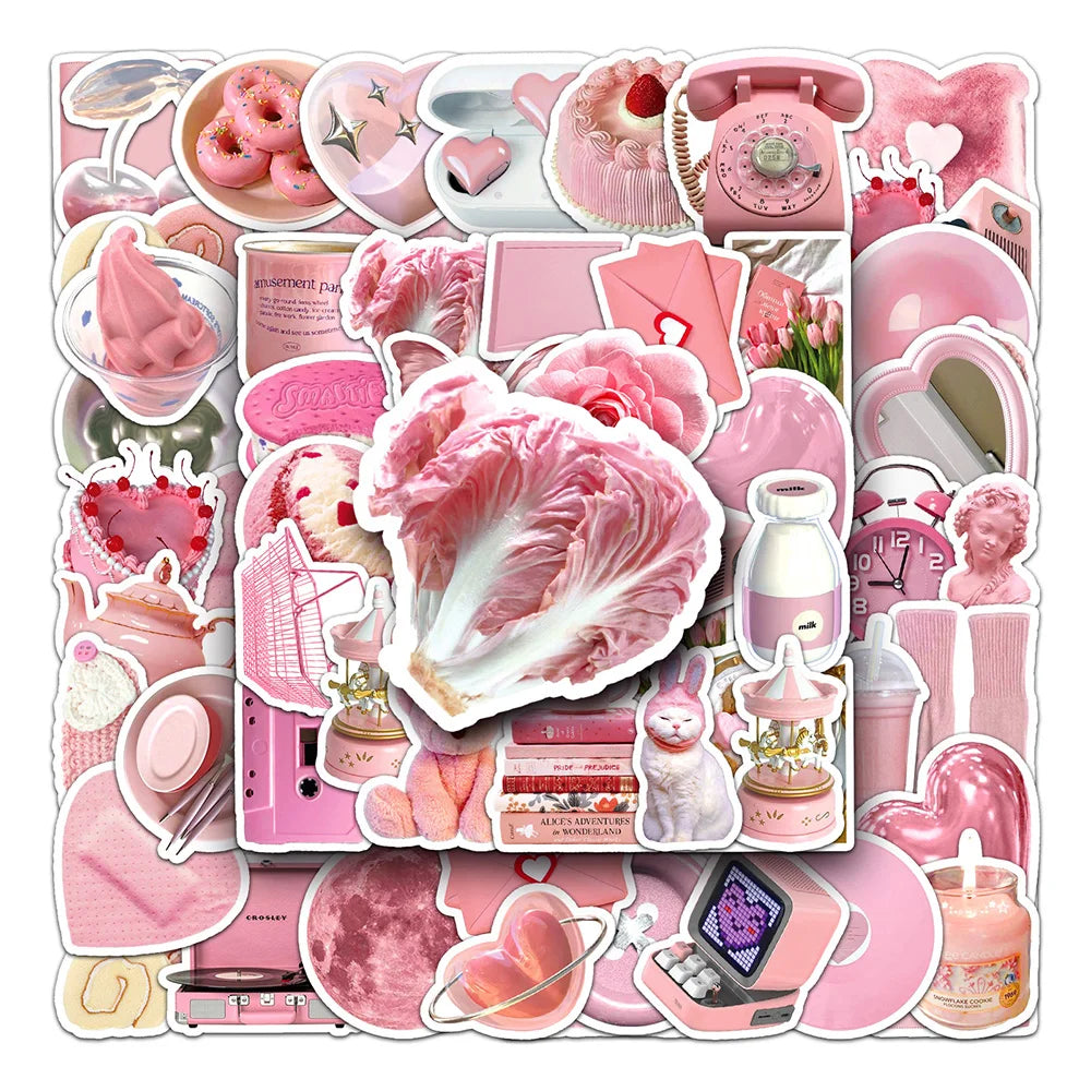 Cute Pink Cartoon Stickers for Phone Laptop Luggage Skateboard - 10/30/50PCS