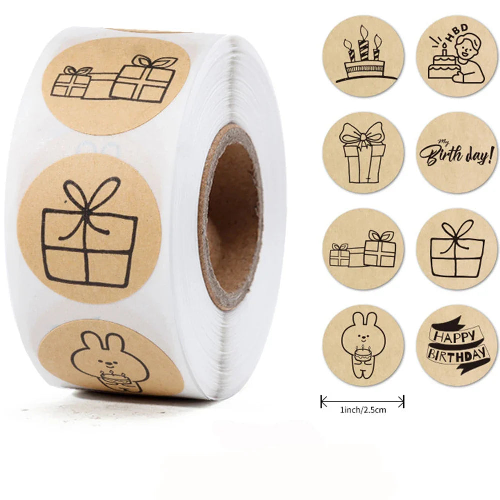 Round Happy Birthday Stickers for Scrapbooking (100-500 Pcs)