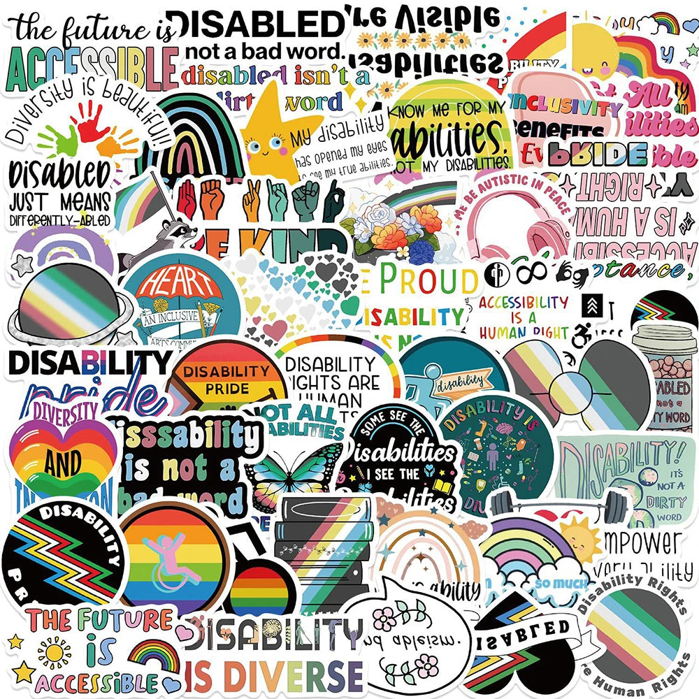 Disability Pride Rainbow Stickers - Motivational Cartoon Decals for Phone, Laptop, Diary (10/30/50pcs)