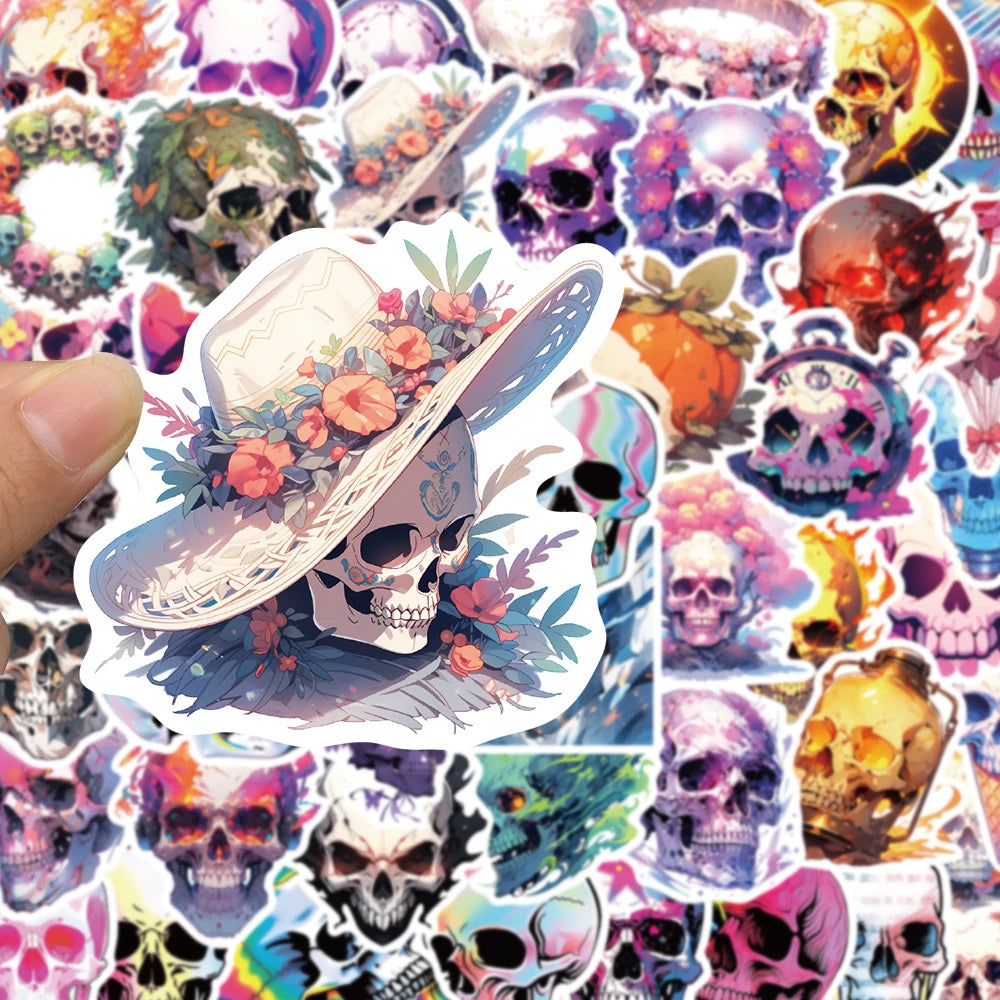 10/30/50pcs Cool Cartoon Skull Waterproof Stickers Skateboard Car Phone Laptop Luggage Motorcycle Bike Decoration Sticker Decals
