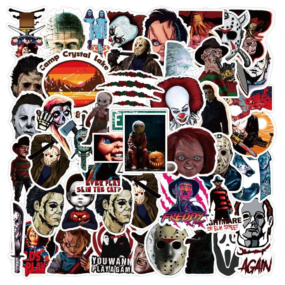 Horror Movie Character Stickers Pack for Laptop, Phone, Water Bottle, Suitcase, Notebook, Guitar