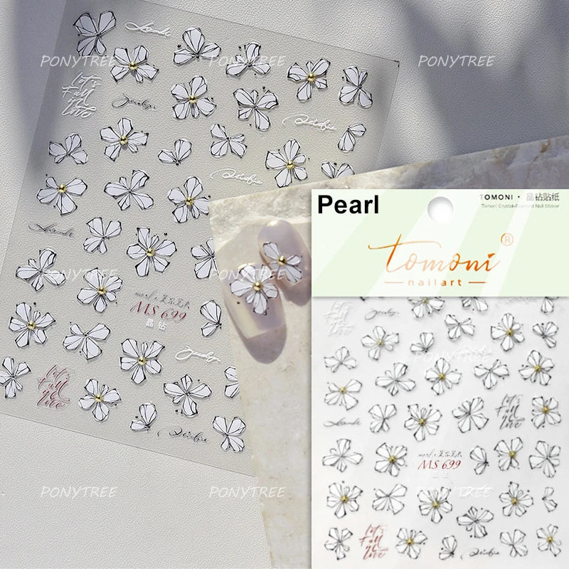 Pink Peony Nail Art Stickers with Rhinestones